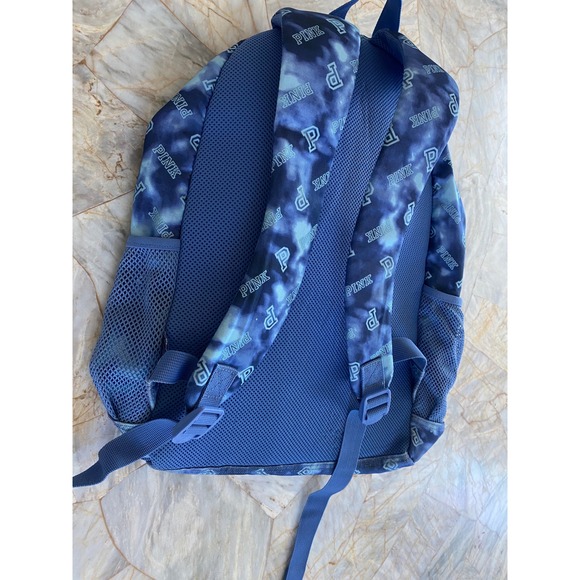 PINK Victoria\'s Secret Blue Tie Dye Logo Print Collegiate Backpack School Bag